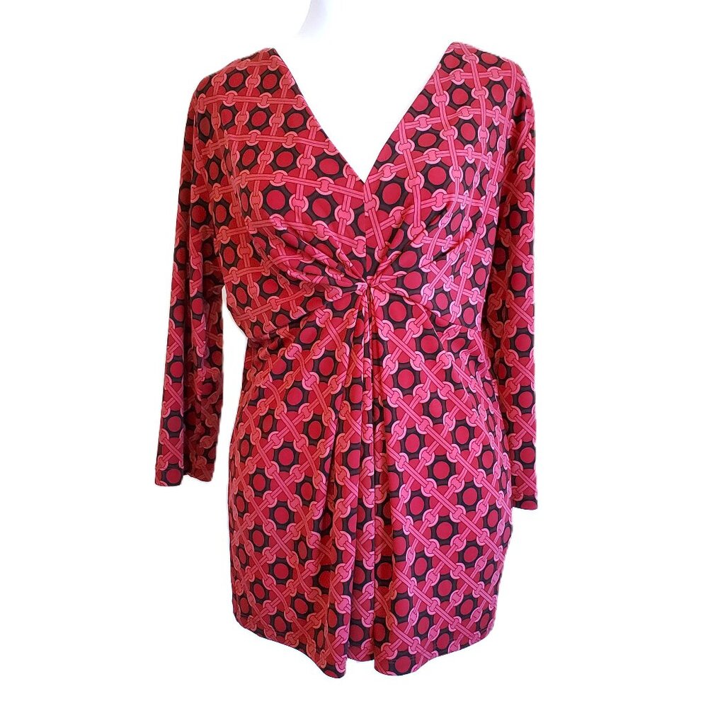 Vtg 90s Y2k New York & Company Stretch 3/4 Sleeve Red Pink Blouse Women's Sz M
